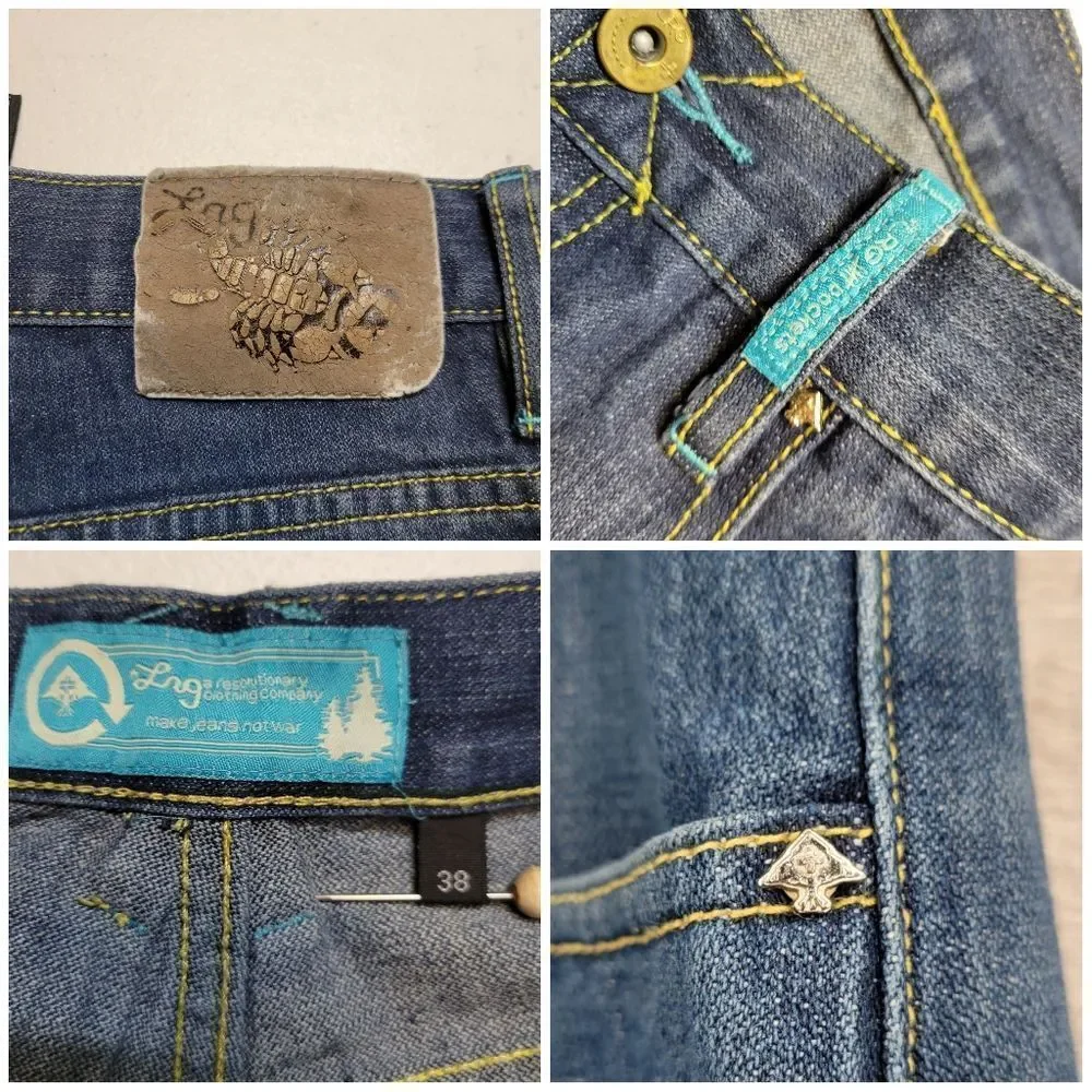 LRG Colorful Embroidered Wide Leg Baggy Denim Jeans